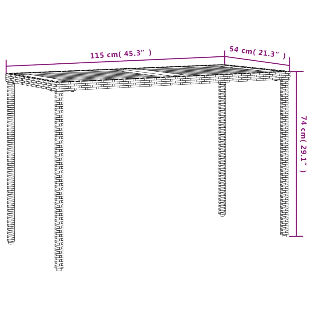 vidaXL Garden Table with Acacia Wood Top Beige 115x54x74 cm Poly Rattan
