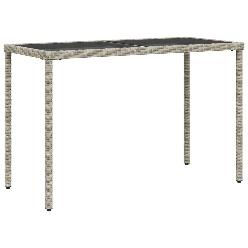 vidaXL Garden Table with Glass Top Light Grey 115x54x74 cm Poly Rattan