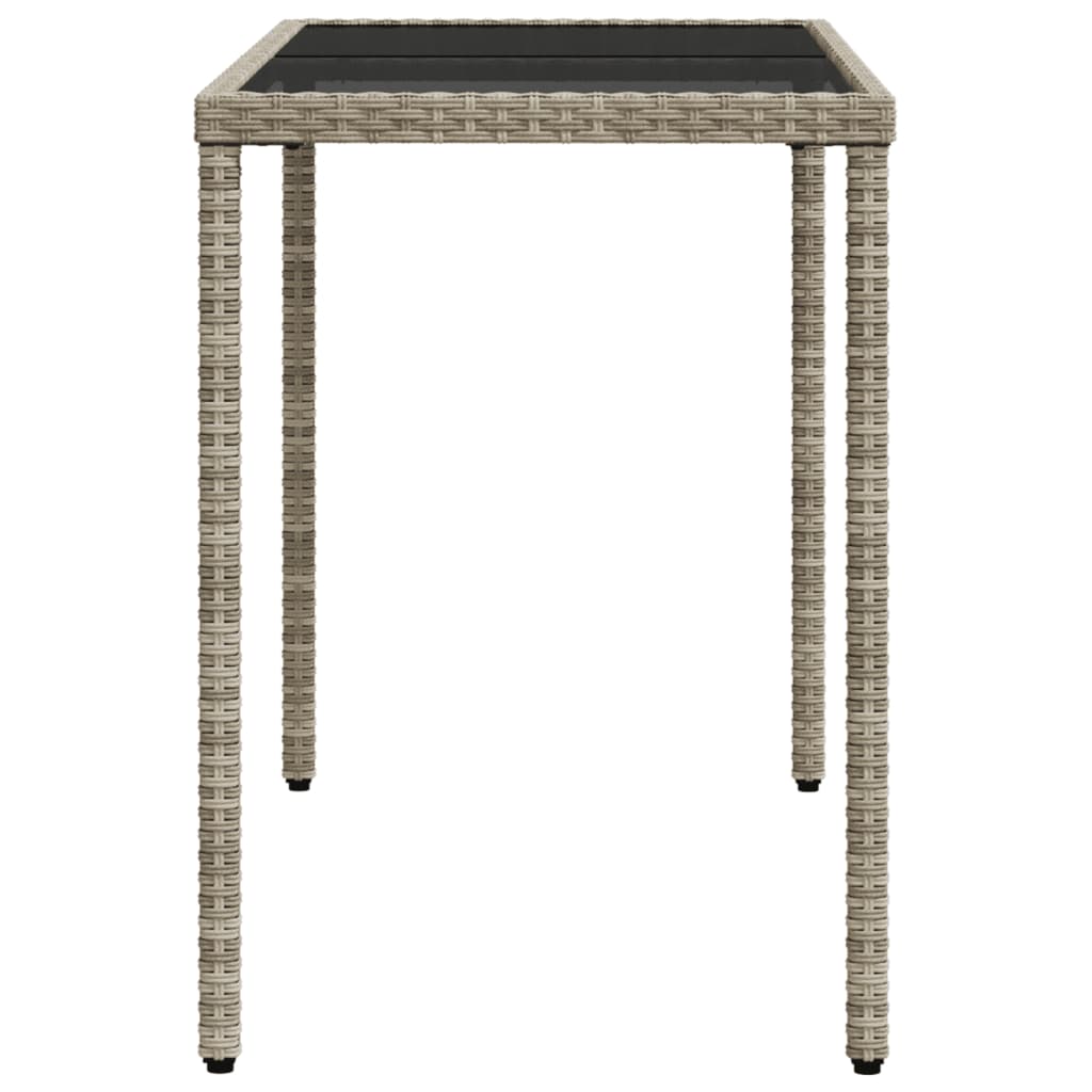 vidaXL Garden Table with Glass Top Light Grey 115x54x74 cm Poly Rattan