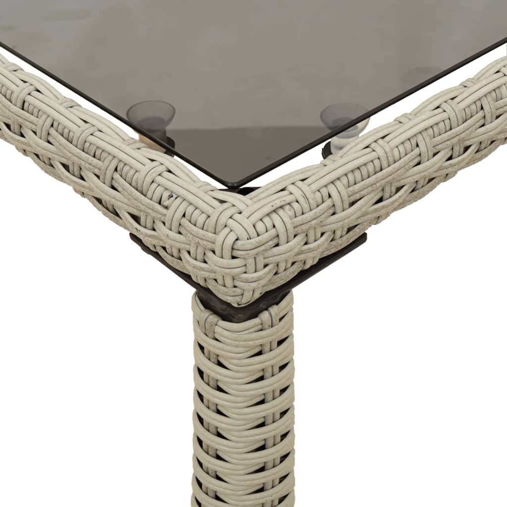 vidaXL Garden Table with Glass Top Light Grey 115x54x74 cm Poly Rattan