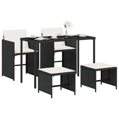 vidaXL 5 Piece Garden Dining Set with Cushions Black Poly Rattan