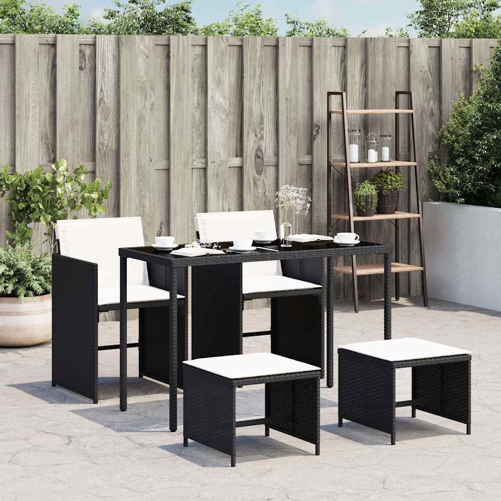 vidaXL 5 Piece Garden Dining Set with Cushions Black Poly Rattan