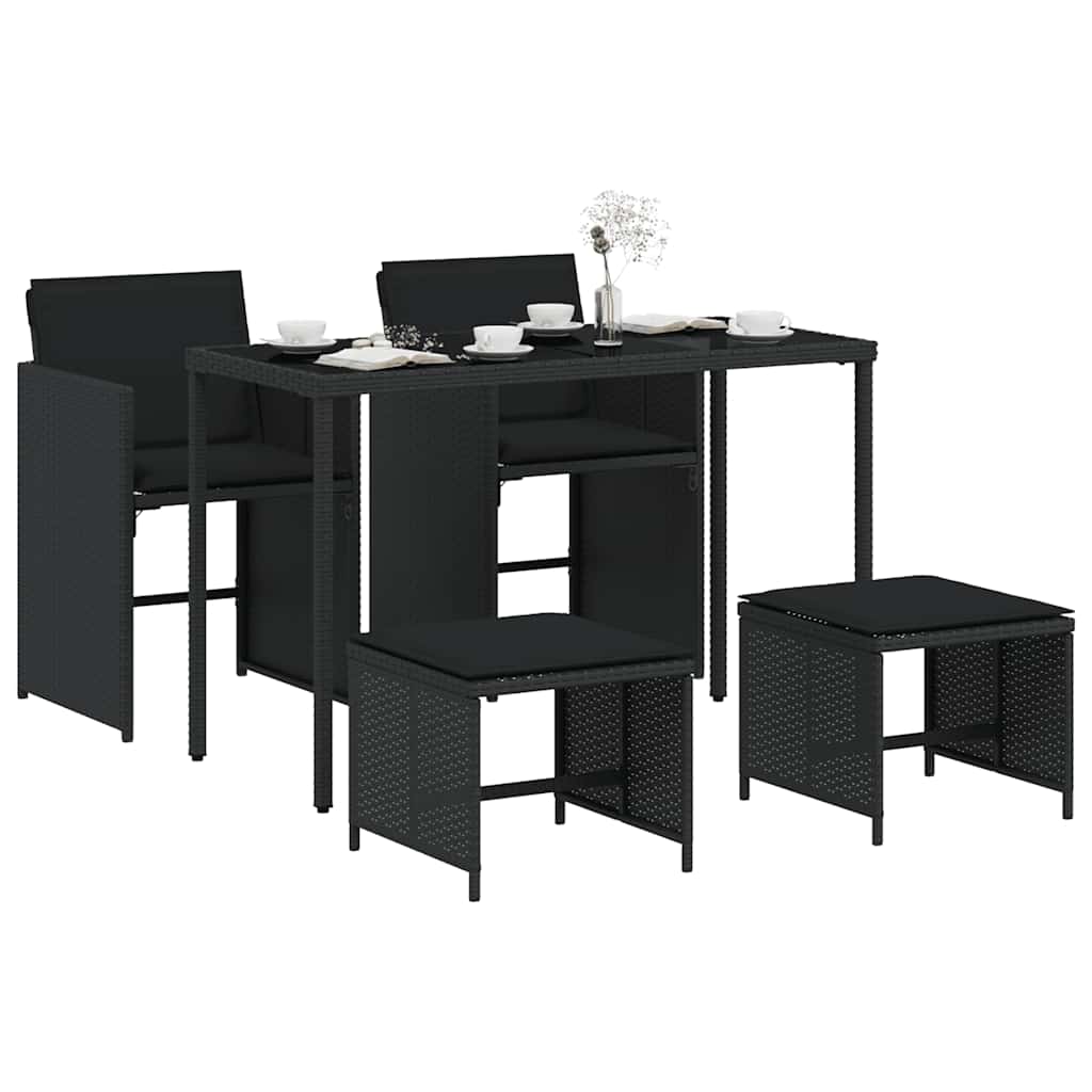 vidaXL 5 Piece Garden Dining Set with Cushions Black Poly Rattan