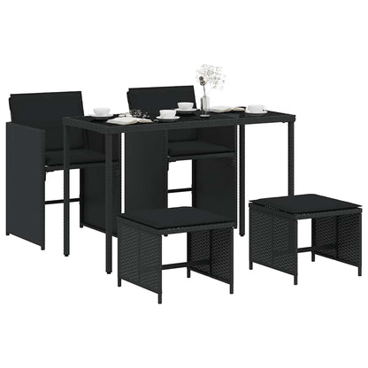 vidaXL 5 Piece Garden Dining Set with Cushions Black Poly Rattan