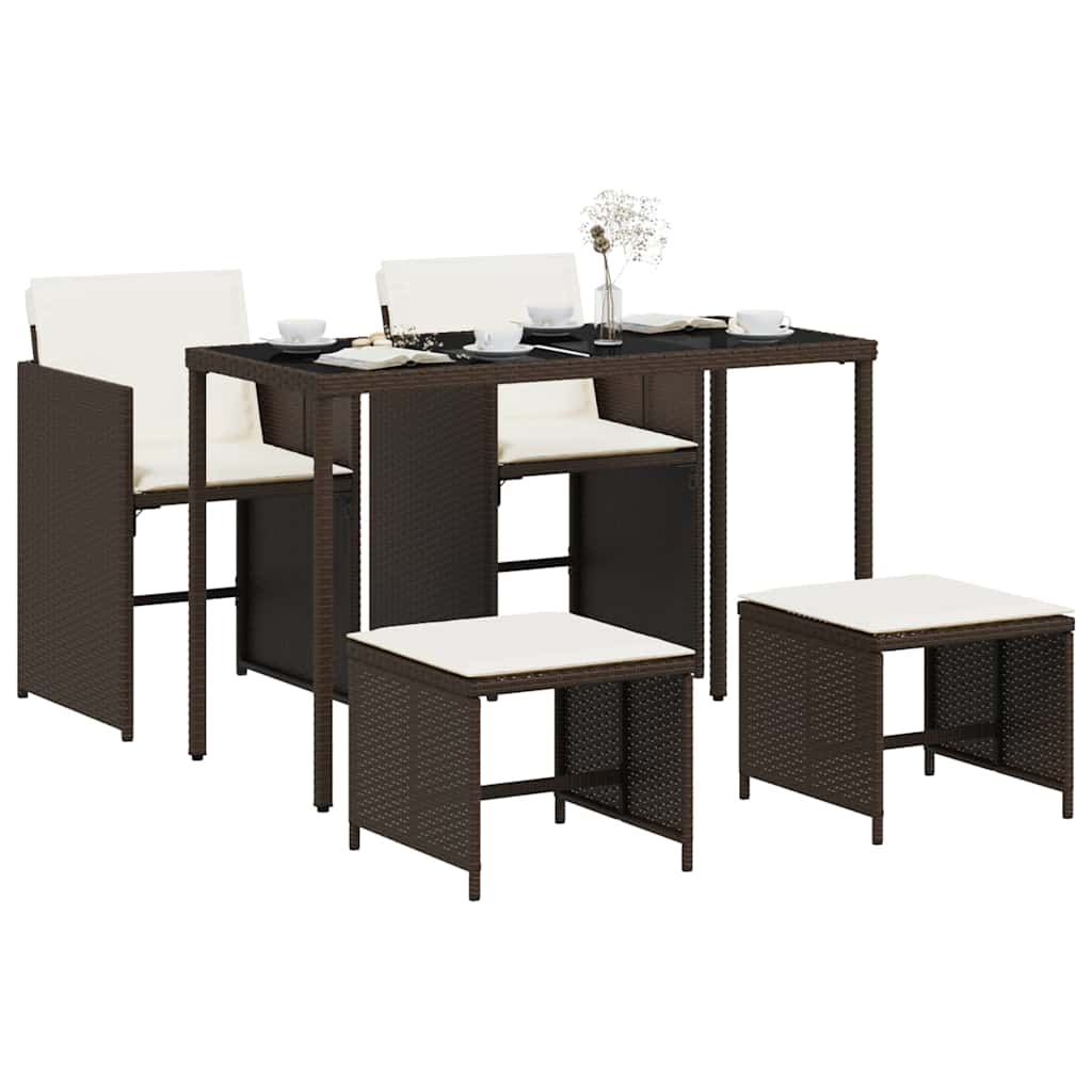 vidaXL 5 Piece Garden Dining Set with Cushions Brown Poly Rattan