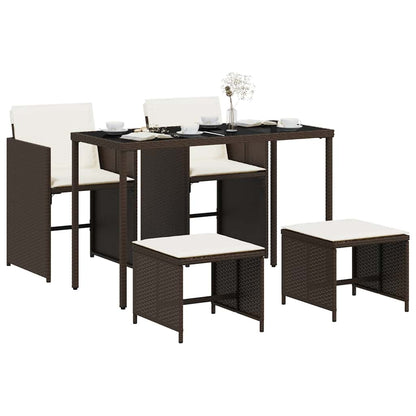 vidaXL 5 Piece Garden Dining Set with Cushions Brown Poly Rattan