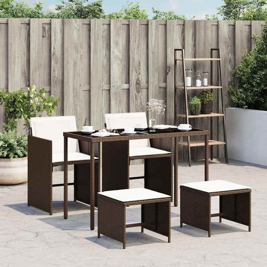 vidaXL 5 Piece Garden Dining Set with Cushions Brown Poly Rattan
