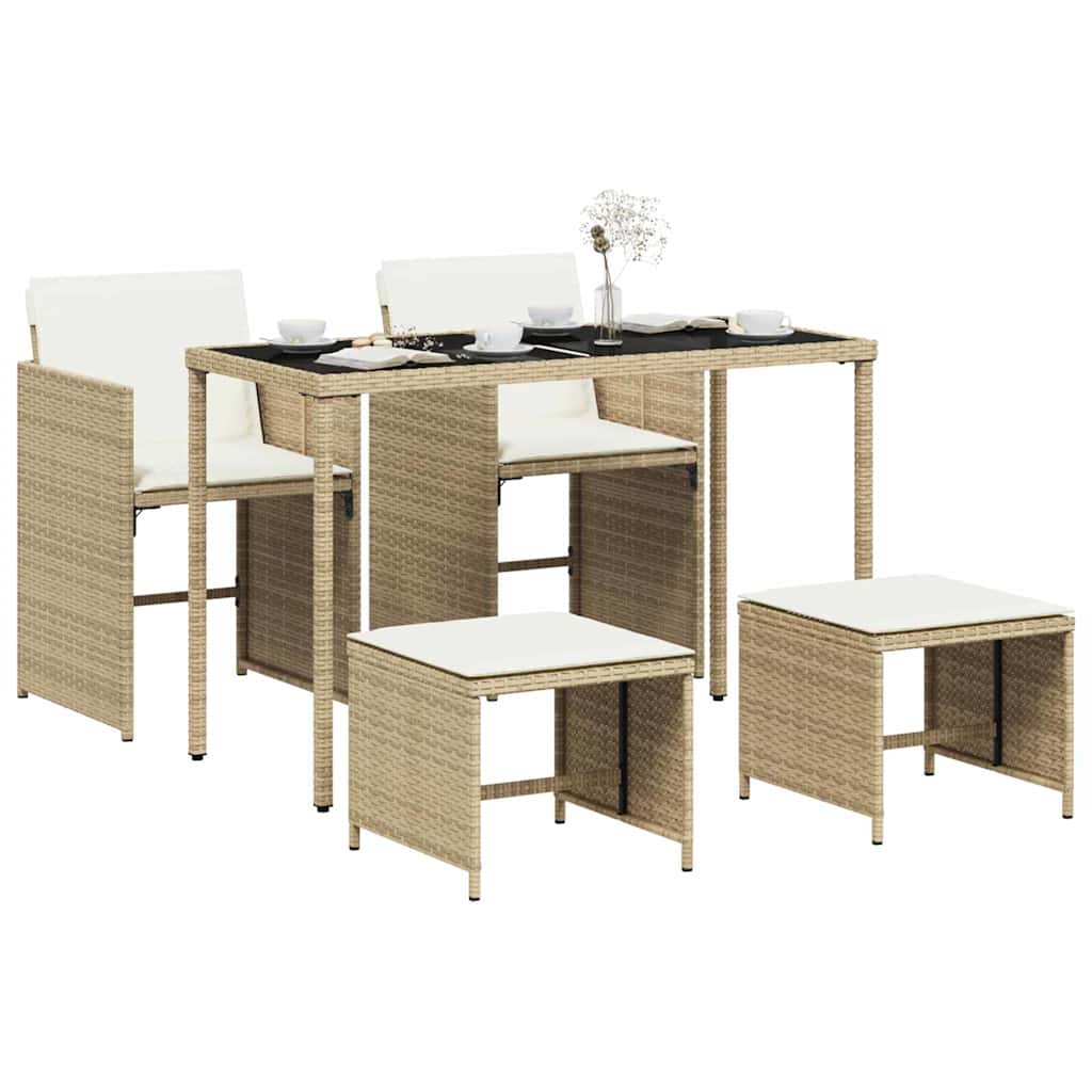 vidaXL 5 Piece Garden Dining Set with Cushions Beige Poly Rattan