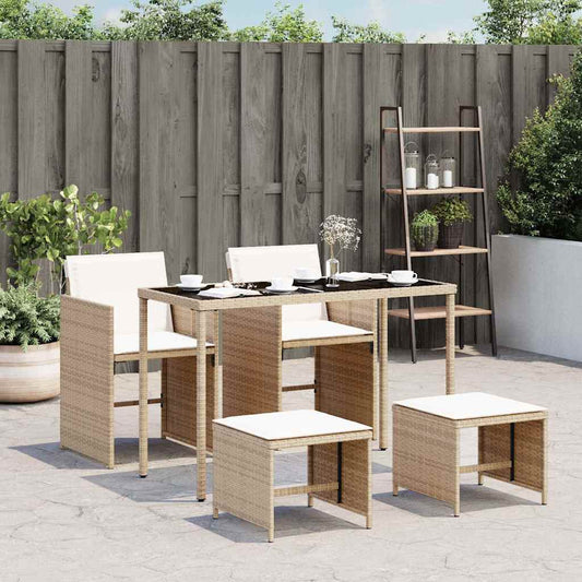 vidaXL 5 Piece Garden Dining Set with Cushions Beige Poly Rattan