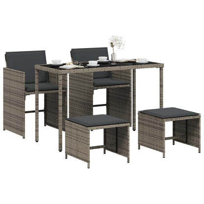 vidaXL 5 Piece Garden Dining Set with Cushions Grey Poly Rattan