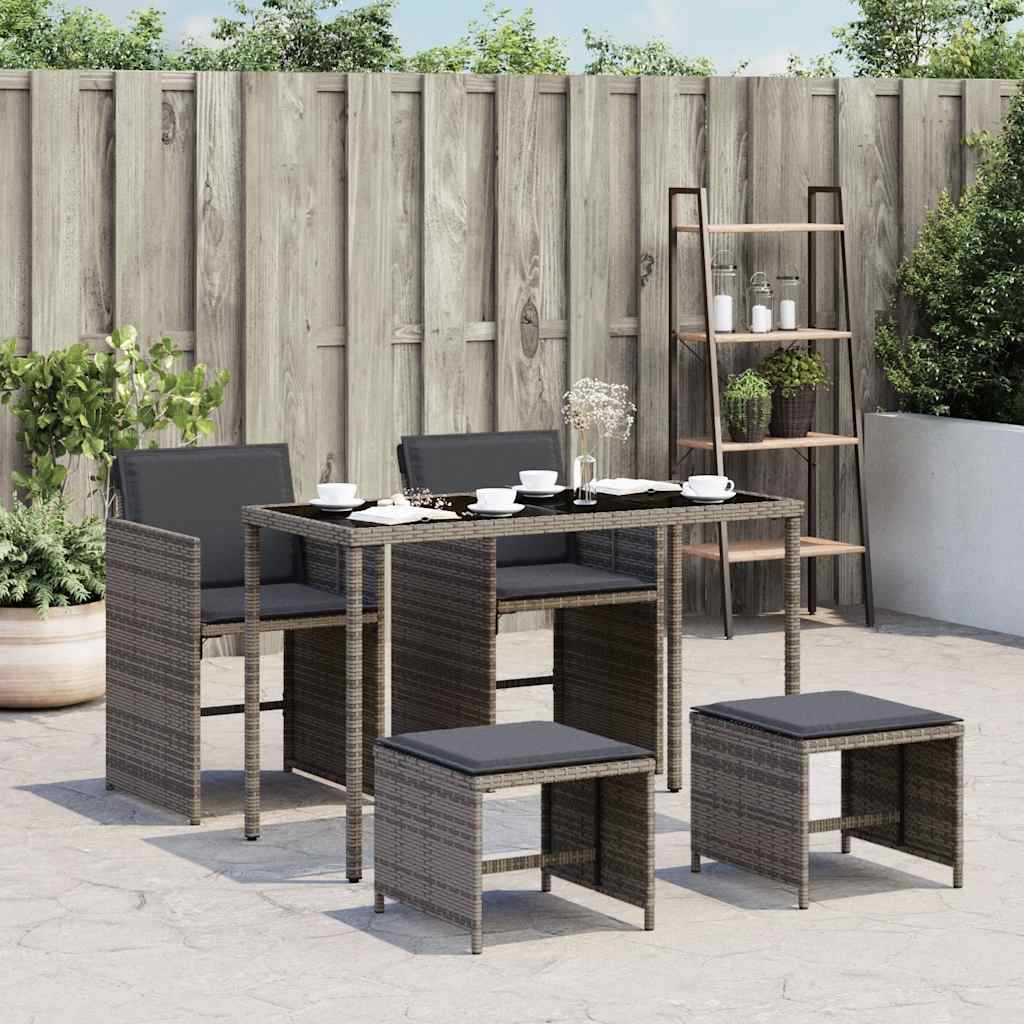 vidaXL 5 Piece Garden Dining Set with Cushions Grey Poly Rattan