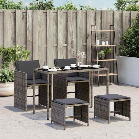 vidaXL 5 Piece Garden Dining Set with Cushions Grey Poly Rattan