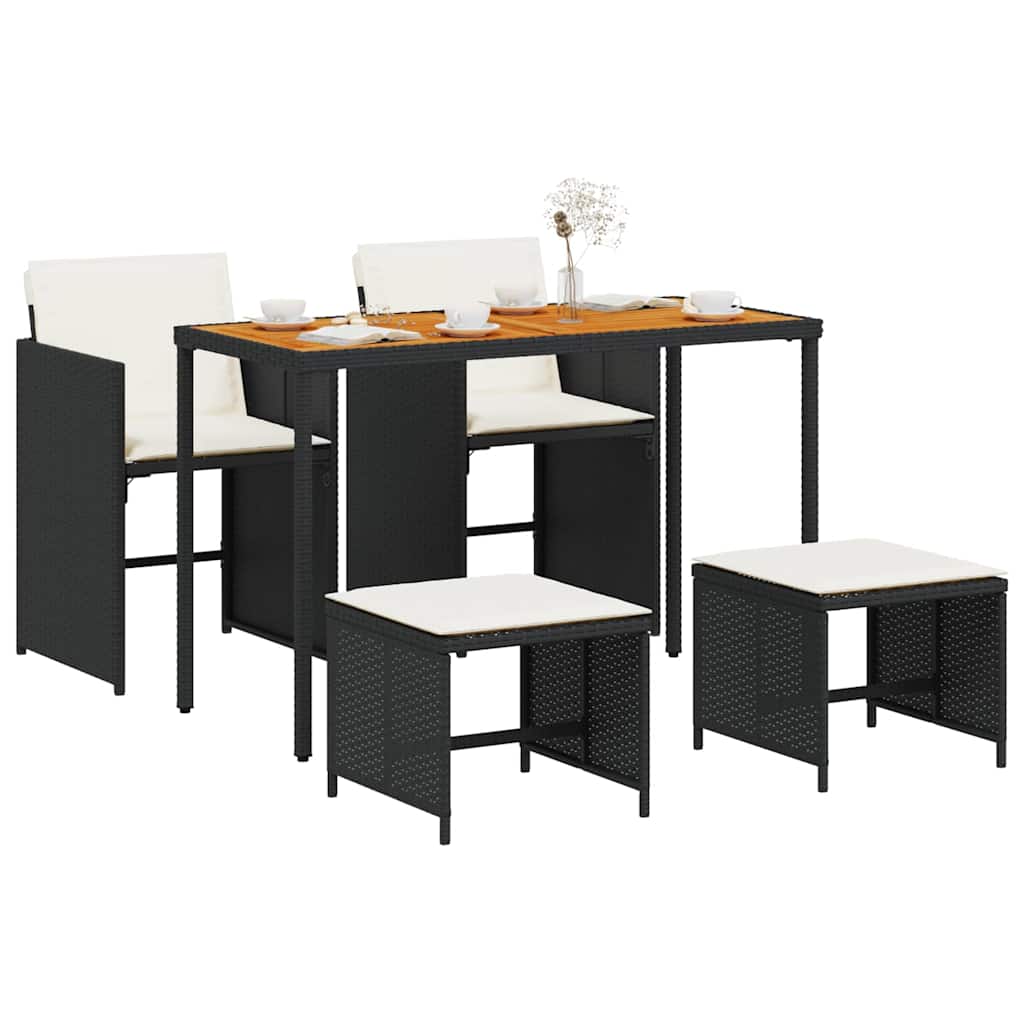 vidaXL 5 Piece Garden Dining Set with Cushions Black Poly Rattan