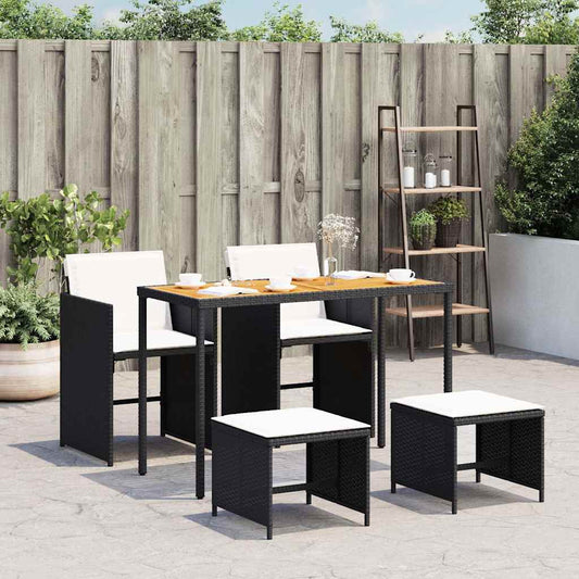 vidaXL 5 Piece Garden Dining Set with Cushions Black Poly Rattan