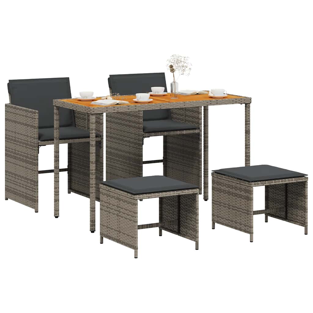 vidaXL 5 Piece Garden Dining Set with Cushions Grey Poly Rattan