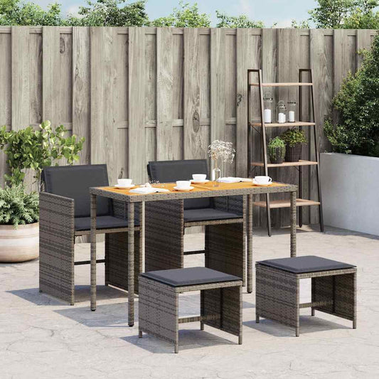 vidaXL 5 Piece Garden Dining Set with Cushions Grey Poly Rattan