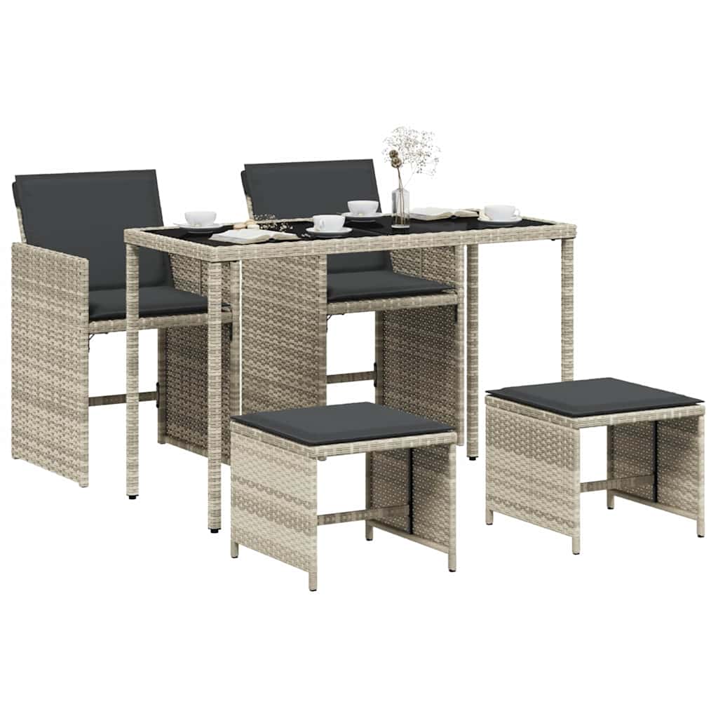 vidaXL 5 Piece Garden Dining Set with Cushions Light Grey Poly Rattan