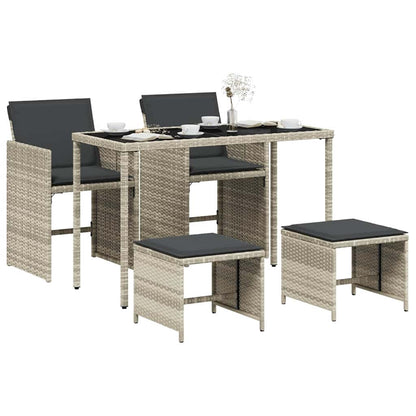 vidaXL 5 Piece Garden Dining Set with Cushions Light Grey Poly Rattan