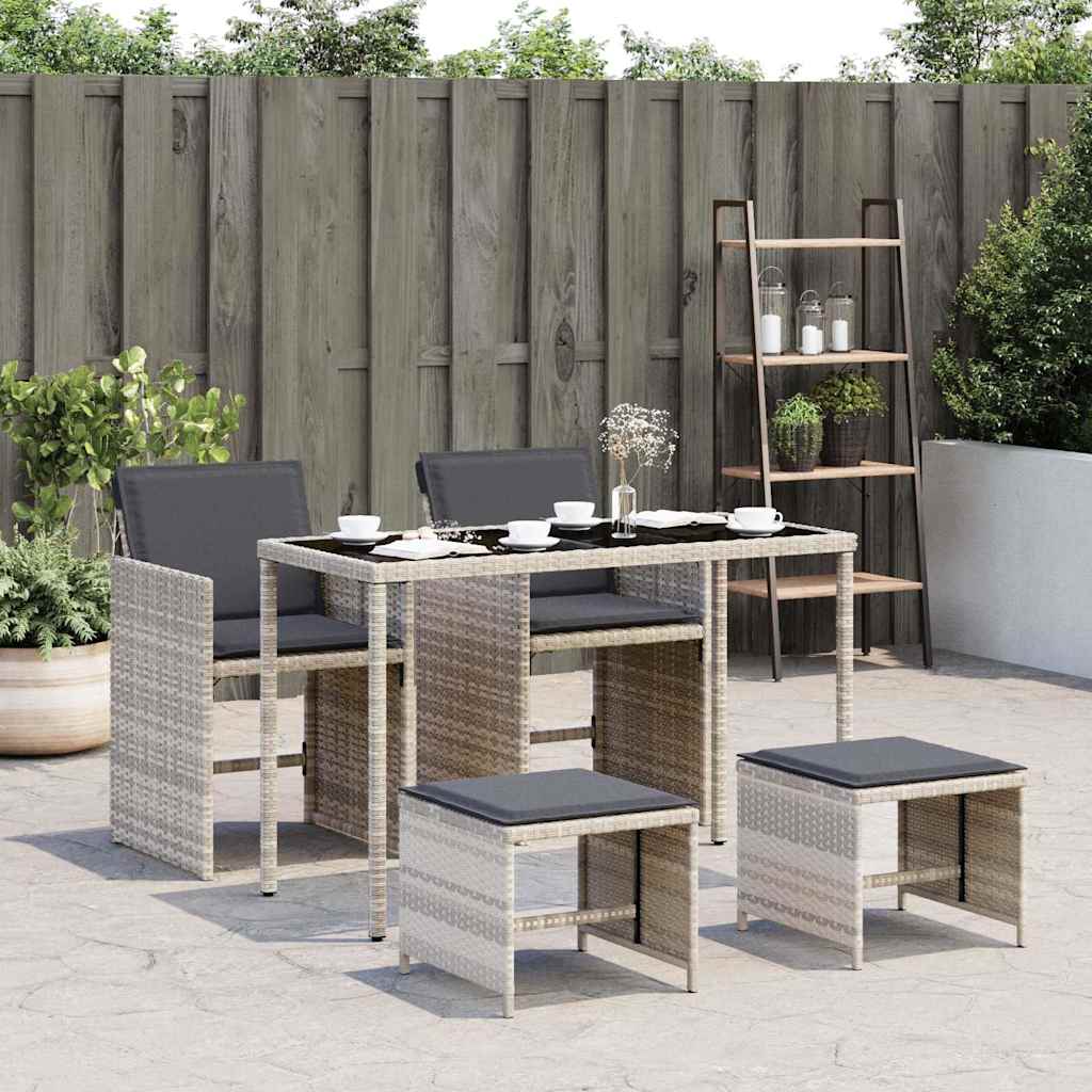 vidaXL 5 Piece Garden Dining Set with Cushions Light Grey Poly Rattan