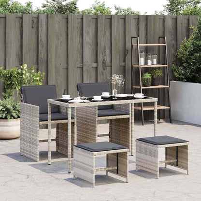 vidaXL 5 Piece Garden Dining Set with Cushions Light Grey Poly Rattan