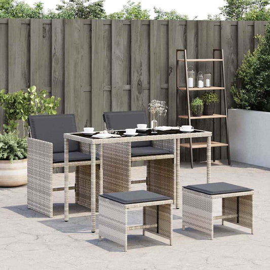 vidaXL 5 Piece Garden Dining Set with Cushions Light Grey Poly Rattan