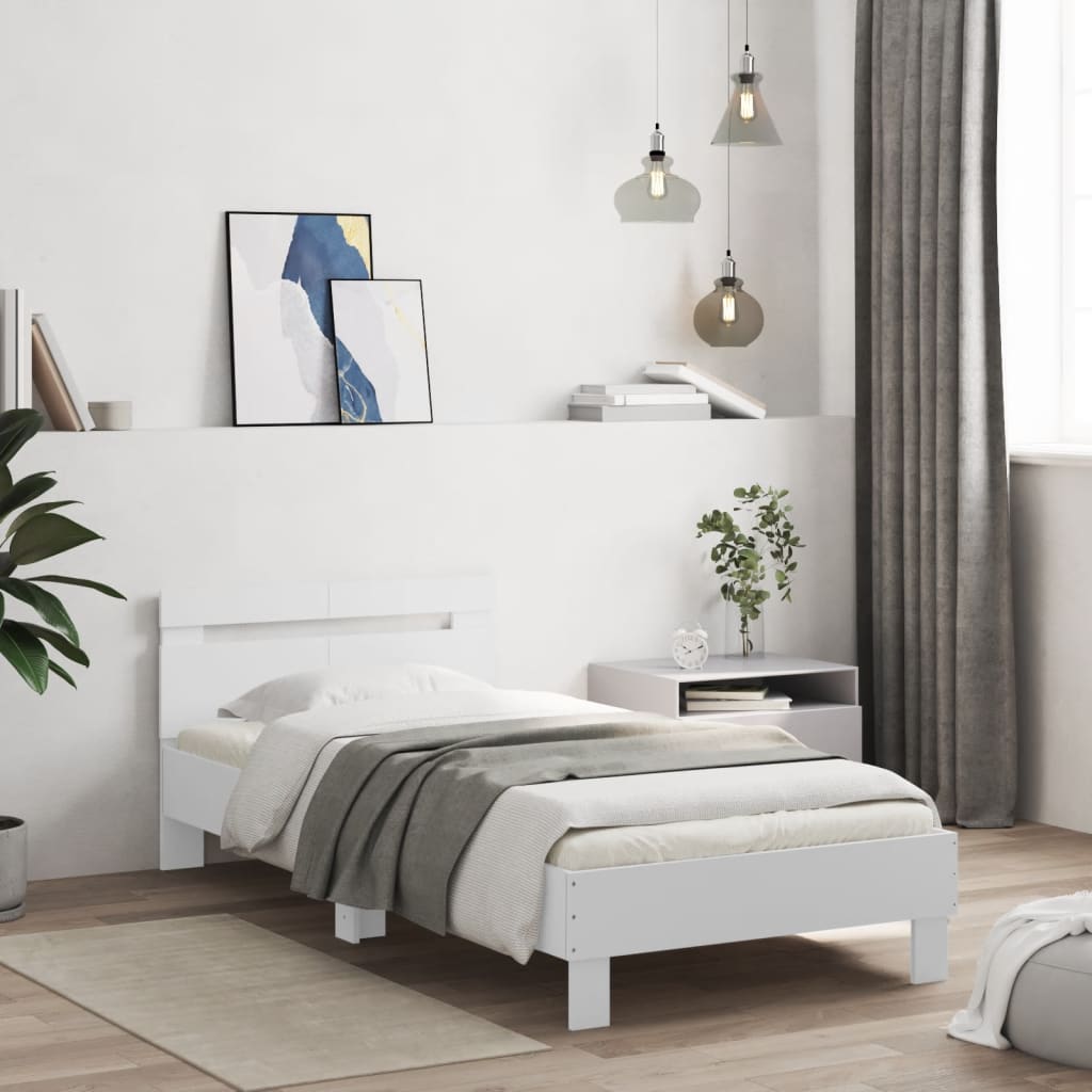 vidaXL Bed Frame without Mattress with Headboard White 100x200 cm