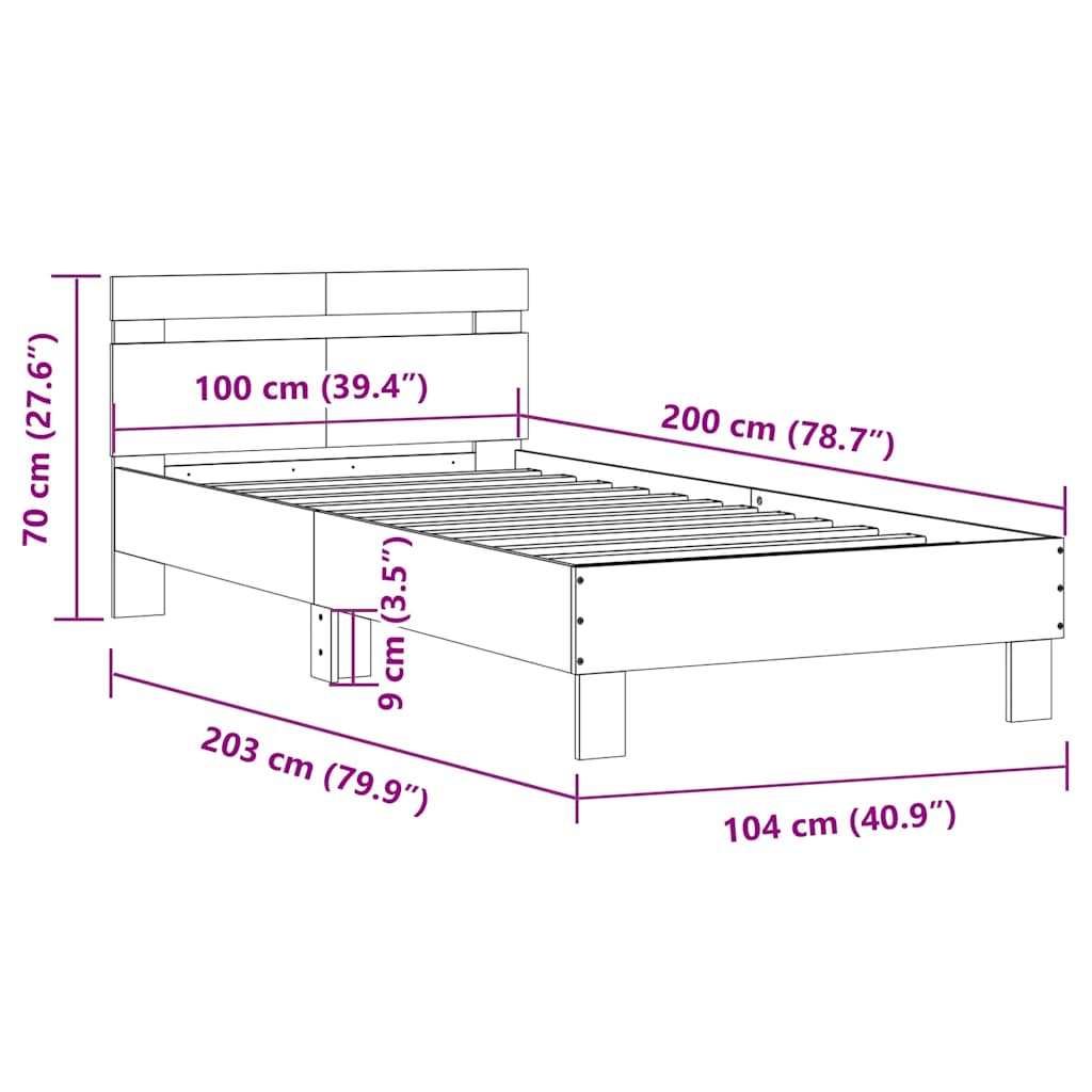 vidaXL Bed Frame without Mattress with Headboard Sonoma Oak 100x200 cm