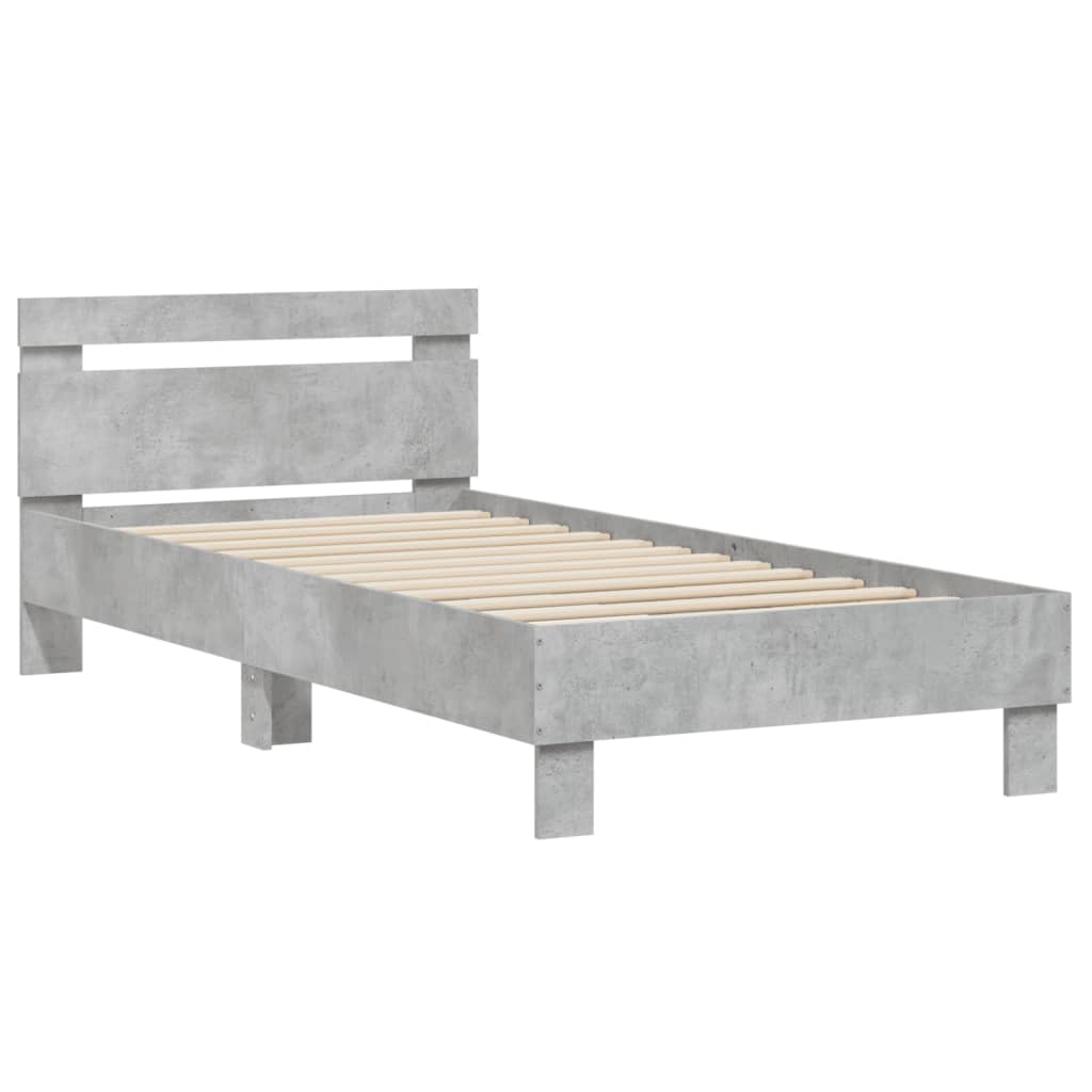 vidaXL Bed Frame without Mattress with Headboard Concrete Grey 90x200 cm