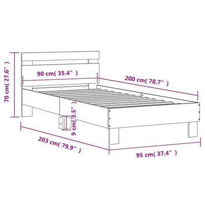 vidaXL Bed Frame without Mattress with Headboard Grey Sonoma 90x200 cm