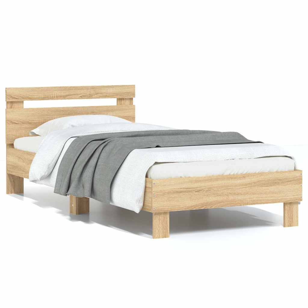 vidaXL Bed Frame without Mattress with Headboard Sonoma Oak 75x190 cm Small Single