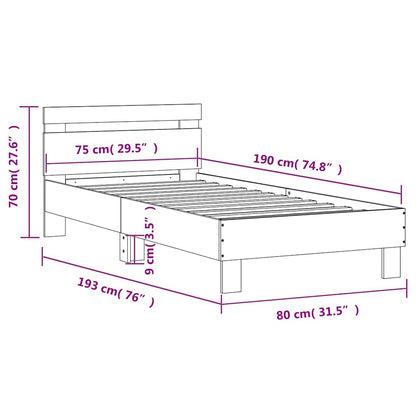 vidaXL Bed Frame without Mattress with Headboard Sonoma Oak 75x190 cm Small Single
