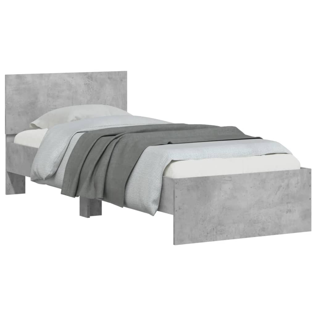vidaXL Bed Frame without Mattress with Headboard Concrete Grey 90x200 cm