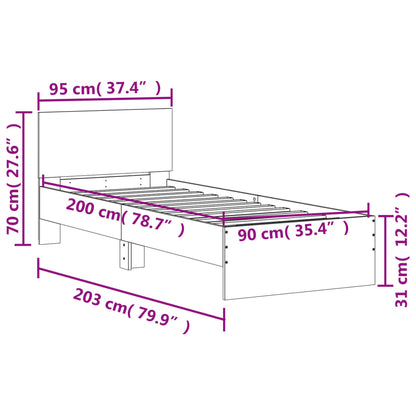 vidaXL Bed Frame without Mattress with Headboard Brown Oak 90x200 cm