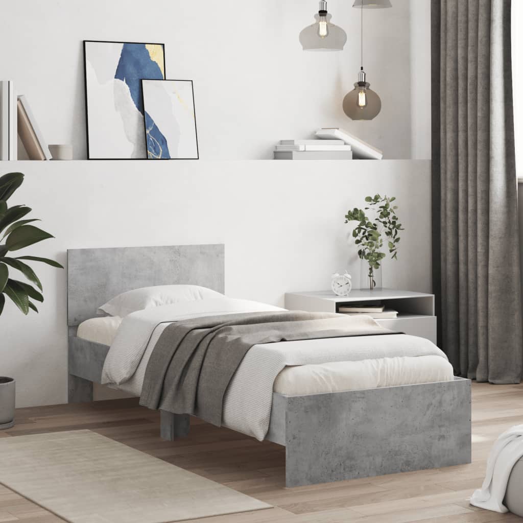 vidaXL Bed Frame without Mattress with Headboard Concrete Grey 90x190 cm Single