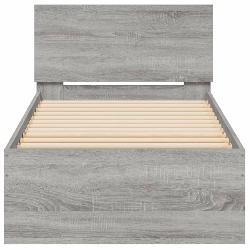 vidaXL Bed Frame without Mattress with Headboard Grey Sonoma 90x190 cm Single