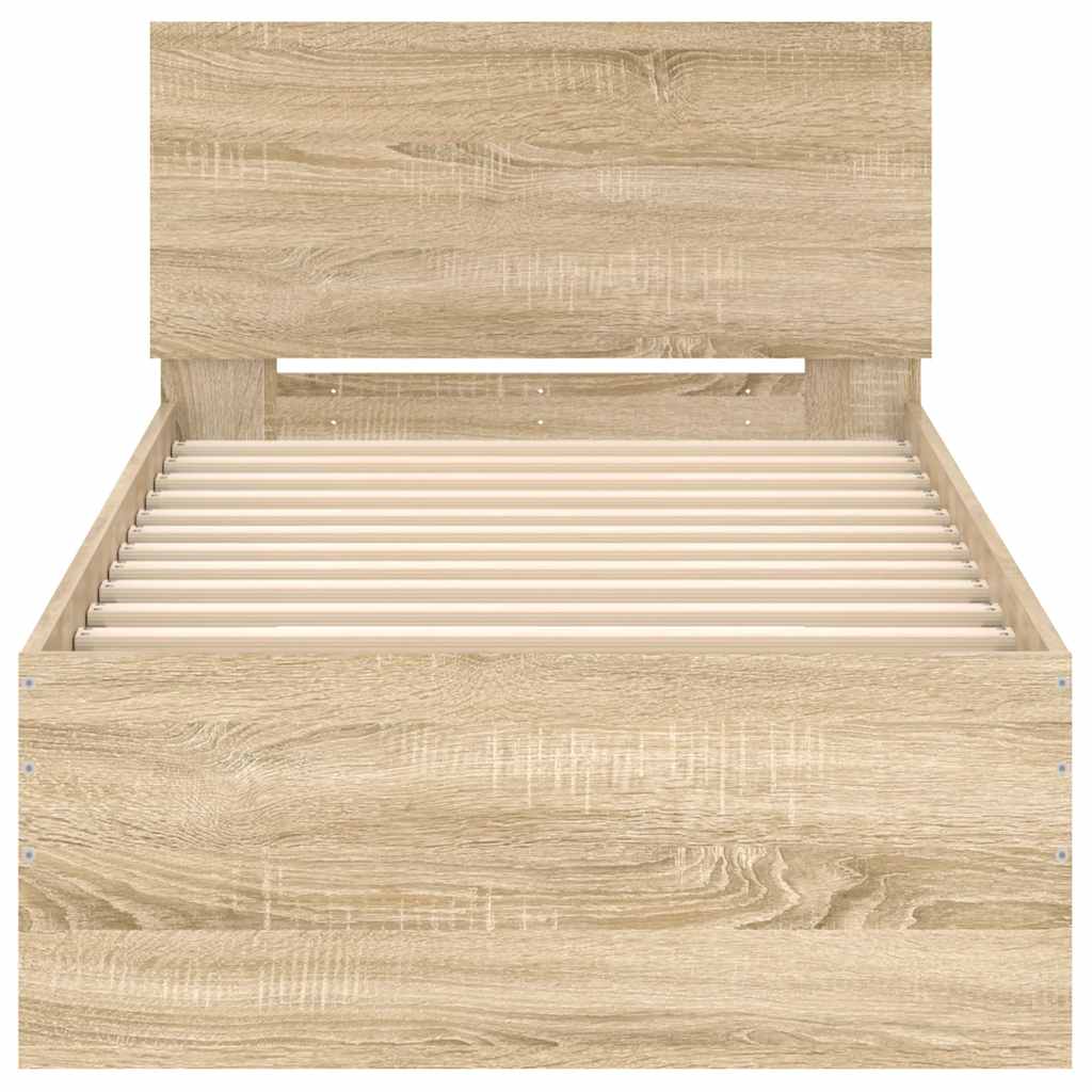 vidaXL Bed Frame without Mattress with Headboard Sonoma Oak 75x190 cm Small Single