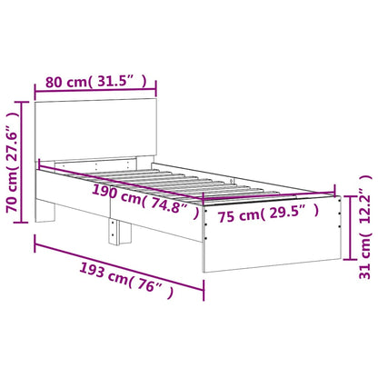 vidaXL Bed Frame without Mattress with Headboard Sonoma Oak 75x190 cm Small Single