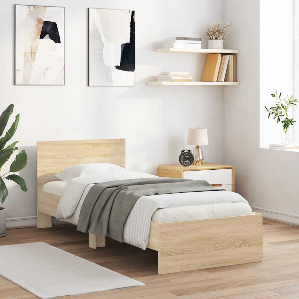 vidaXL Bed Frame without Mattress with Headboard Sonoma Oak 75x190 cm Small Single