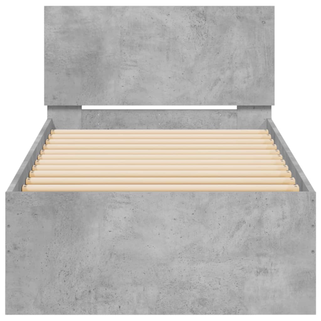 vidaXL Bed Frame without Mattress with Headboard Concrete Grey 75x190 cm Small Single
