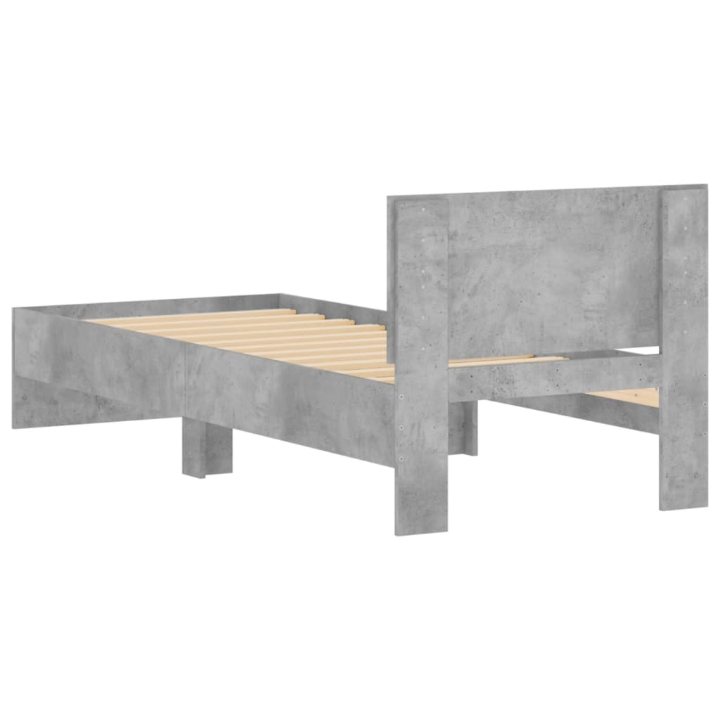 vidaXL Bed Frame without Mattress with Headboard Concrete Grey 75x190 cm Small Single