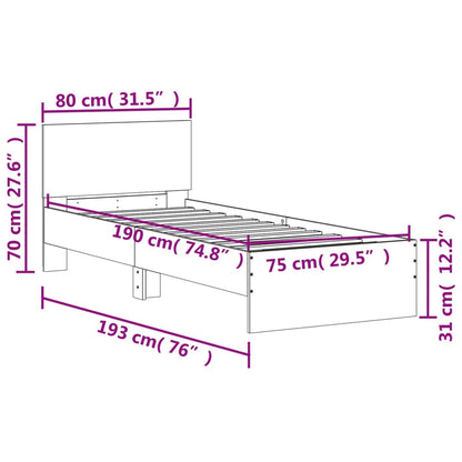 vidaXL Bed Frame without Mattress with Headboard Concrete Grey 75x190 cm Small Single