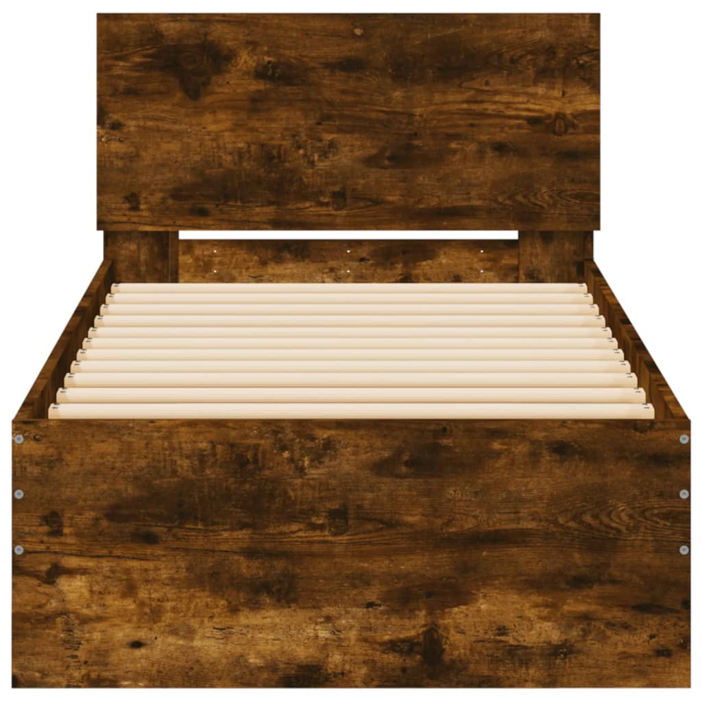 vidaXL Bed Frame without Mattress with Headboard Smoked Oak 75x190 cm Small Single