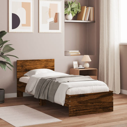 vidaXL Bed Frame without Mattress with Headboard Smoked Oak 75x190 cm Small Single