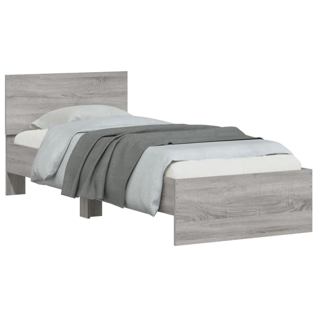 vidaXL Bed Frame without Mattress with Headboard Grey Sonoma 75x190 cm Small Single