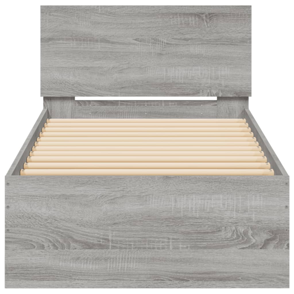 vidaXL Bed Frame without Mattress with Headboard Grey Sonoma 75x190 cm Small Single