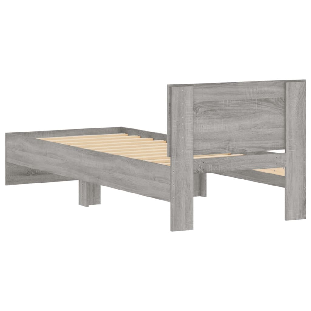 vidaXL Bed Frame without Mattress with Headboard Grey Sonoma 75x190 cm Small Single