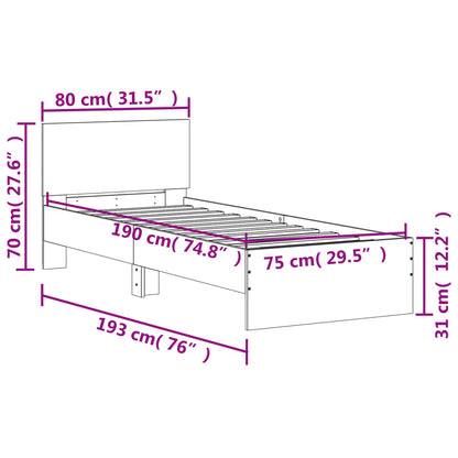 vidaXL Bed Frame without Mattress with Headboard Grey Sonoma 75x190 cm Small Single