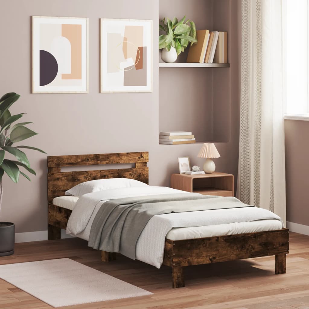 vidaXL Bed Frame without Mattress with LED Lights Smoked Oak 100x200 cm