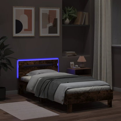 vidaXL Bed Frame without Mattress with LED Lights Smoked Oak 100x200 cm