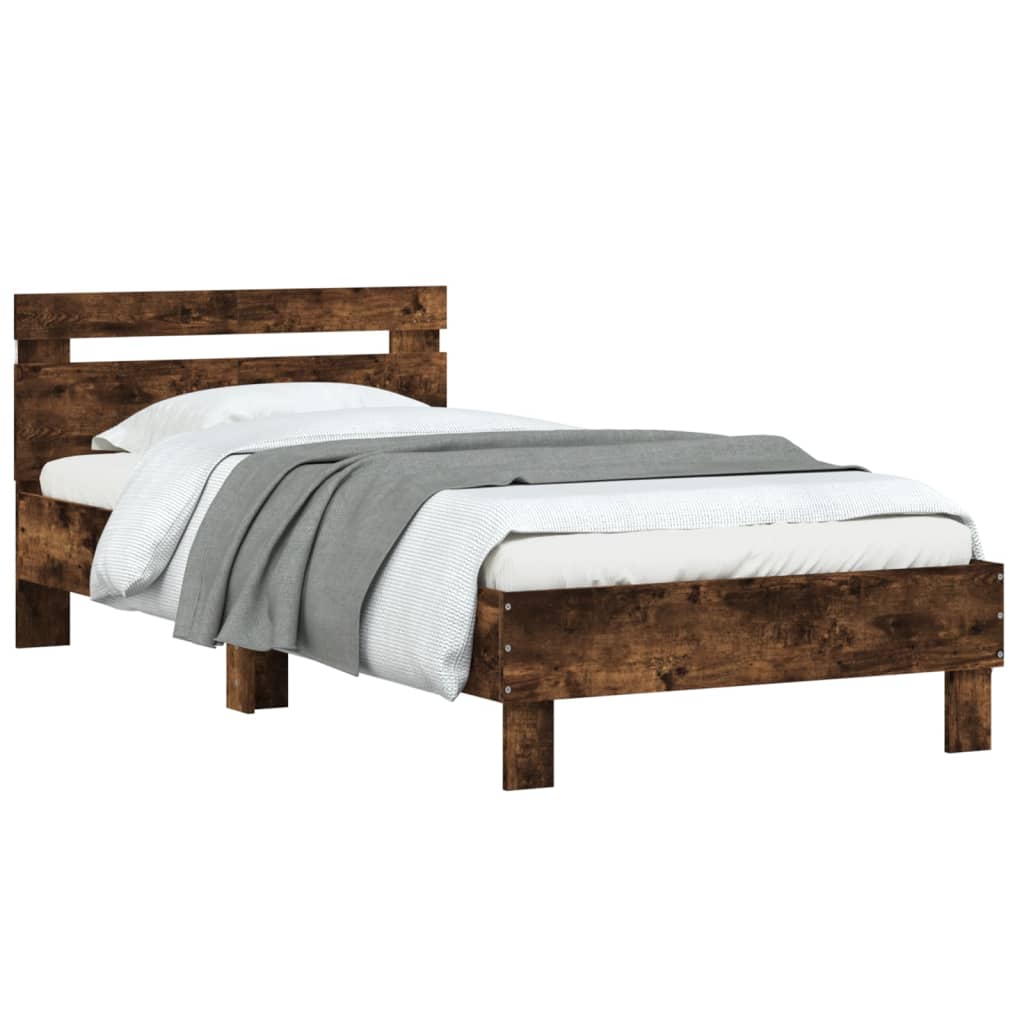 vidaXL Bed Frame without Mattress with LED Lights Smoked Oak 100x200 cm